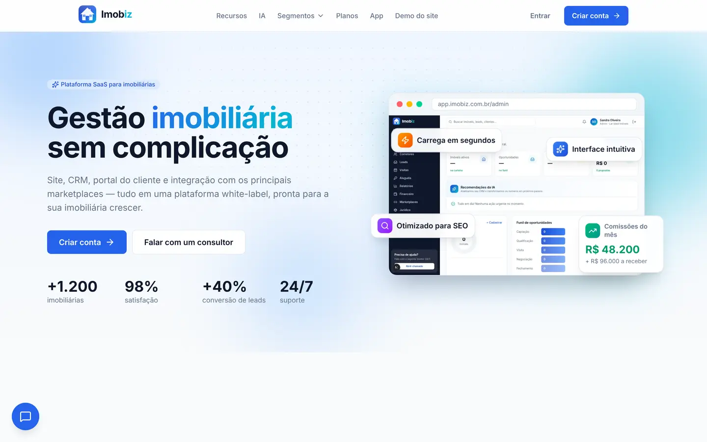 Imobiz — plataforma SaaS para imobiliárias